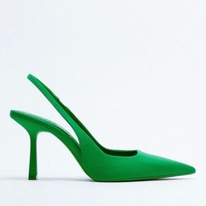 Zara kelly Green fabric sling back pumps heels NEW 7.5 38 with tags